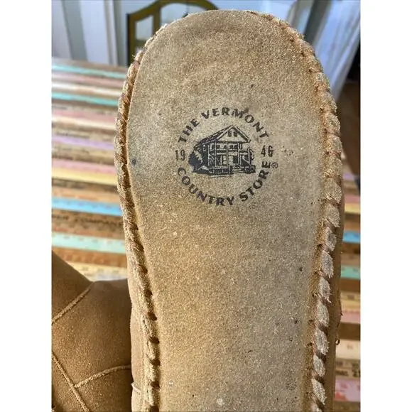 The Vermont Country Store Shearling Leather Bootie Slippers Soft Sole Sz 10 - Picture 9 of 12